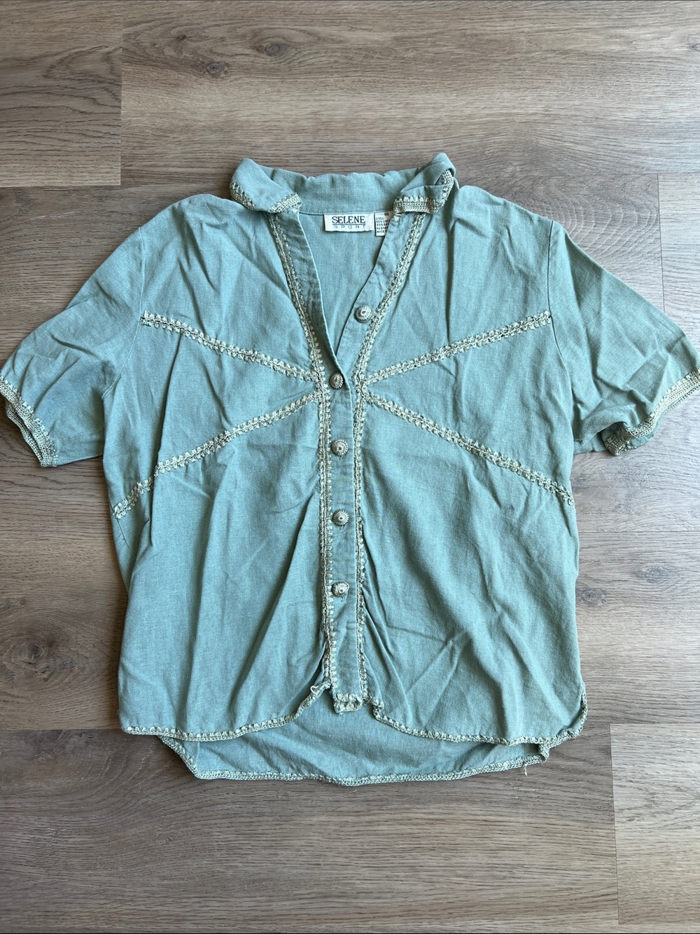 Selene Sport Sage Green Short Sleeve Button-Up Top